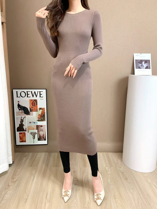 Classic Tight Knit Midi Dress (L-22203)