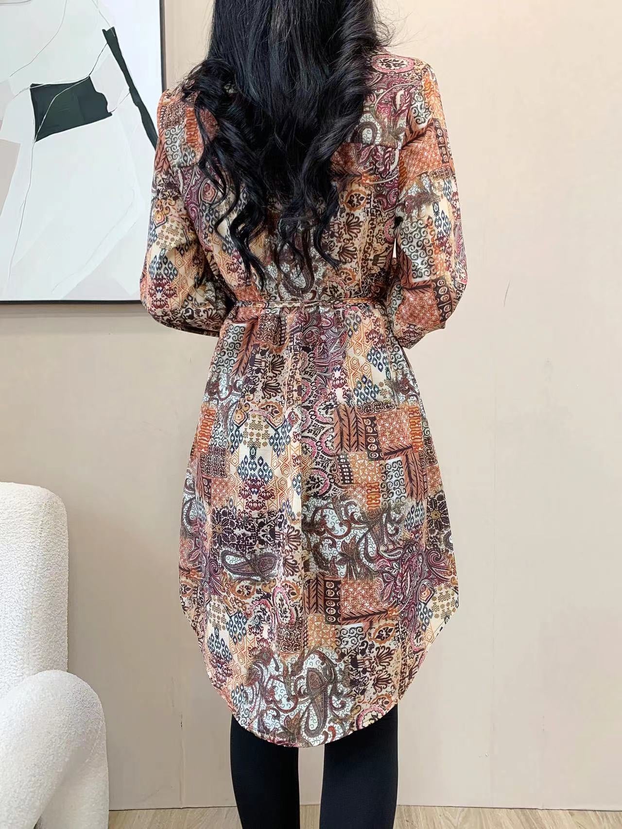 Mixed Print Knee Dress (L-22127D)