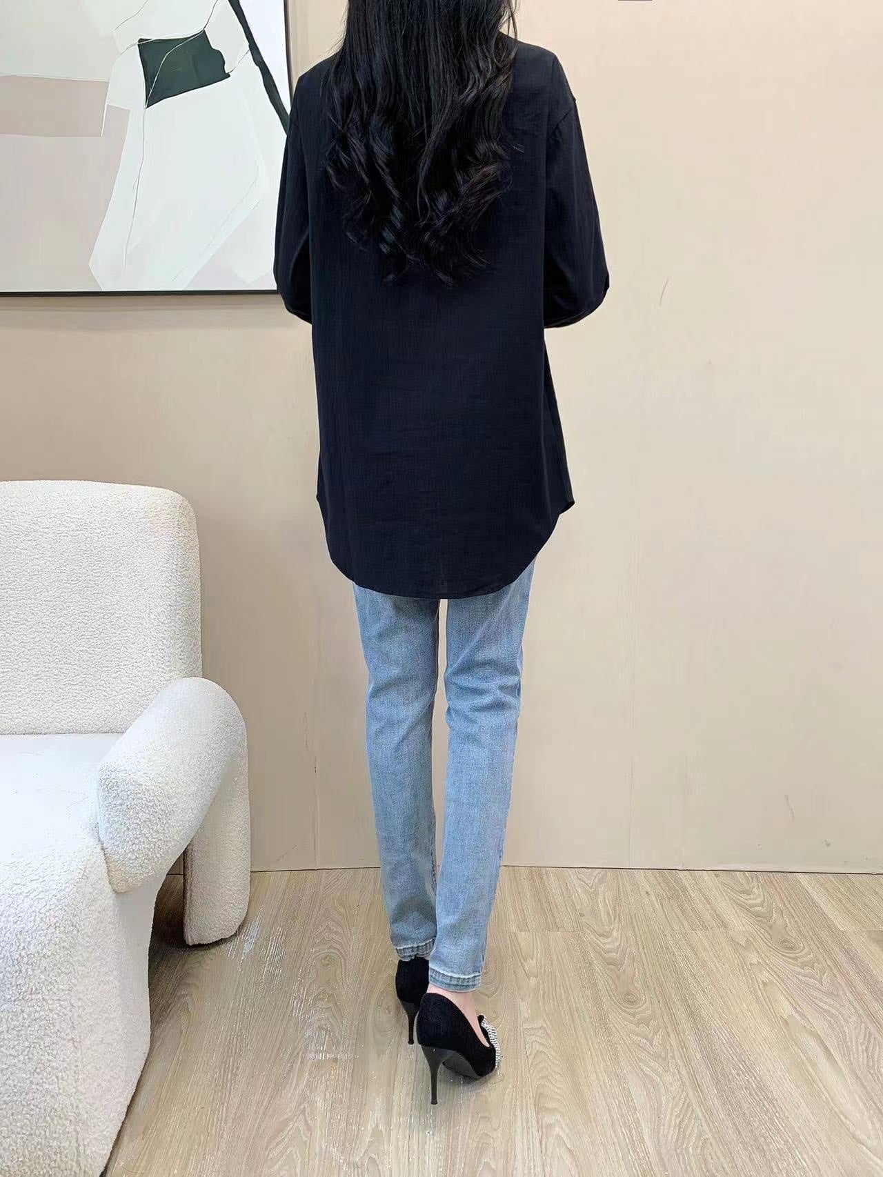 Long Sleeve Linen Top (L-24302A)