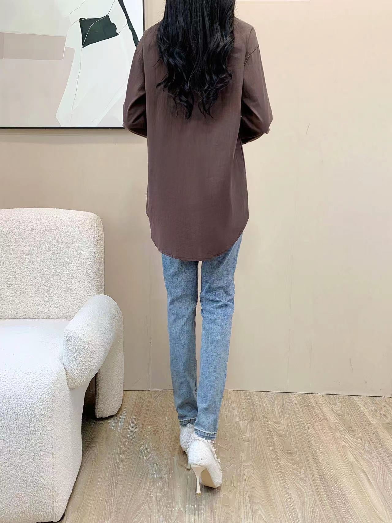 Long Sleeve Linen Top (L-24302A)