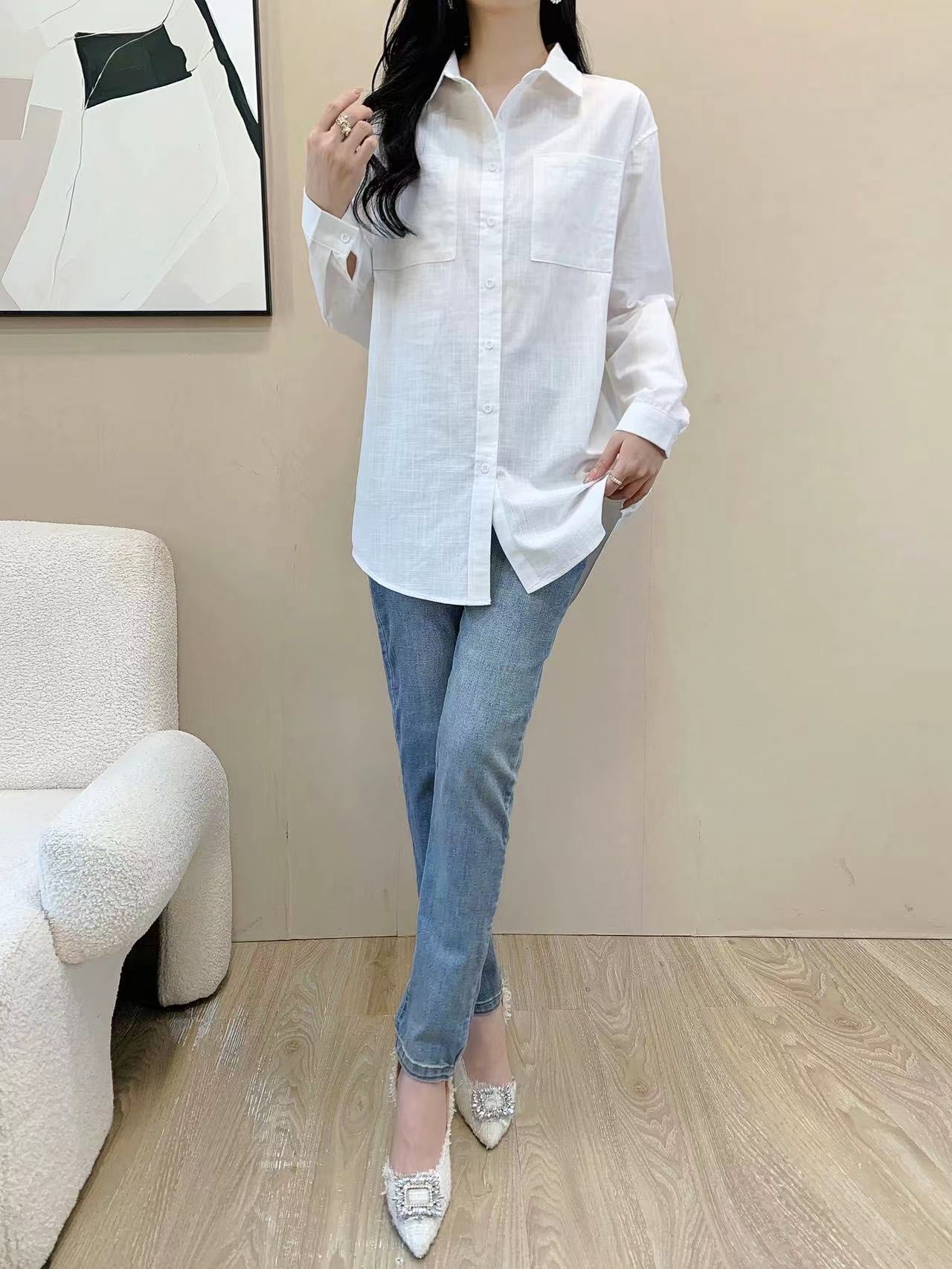 Long Sleeve Linen Top (L-24302A)