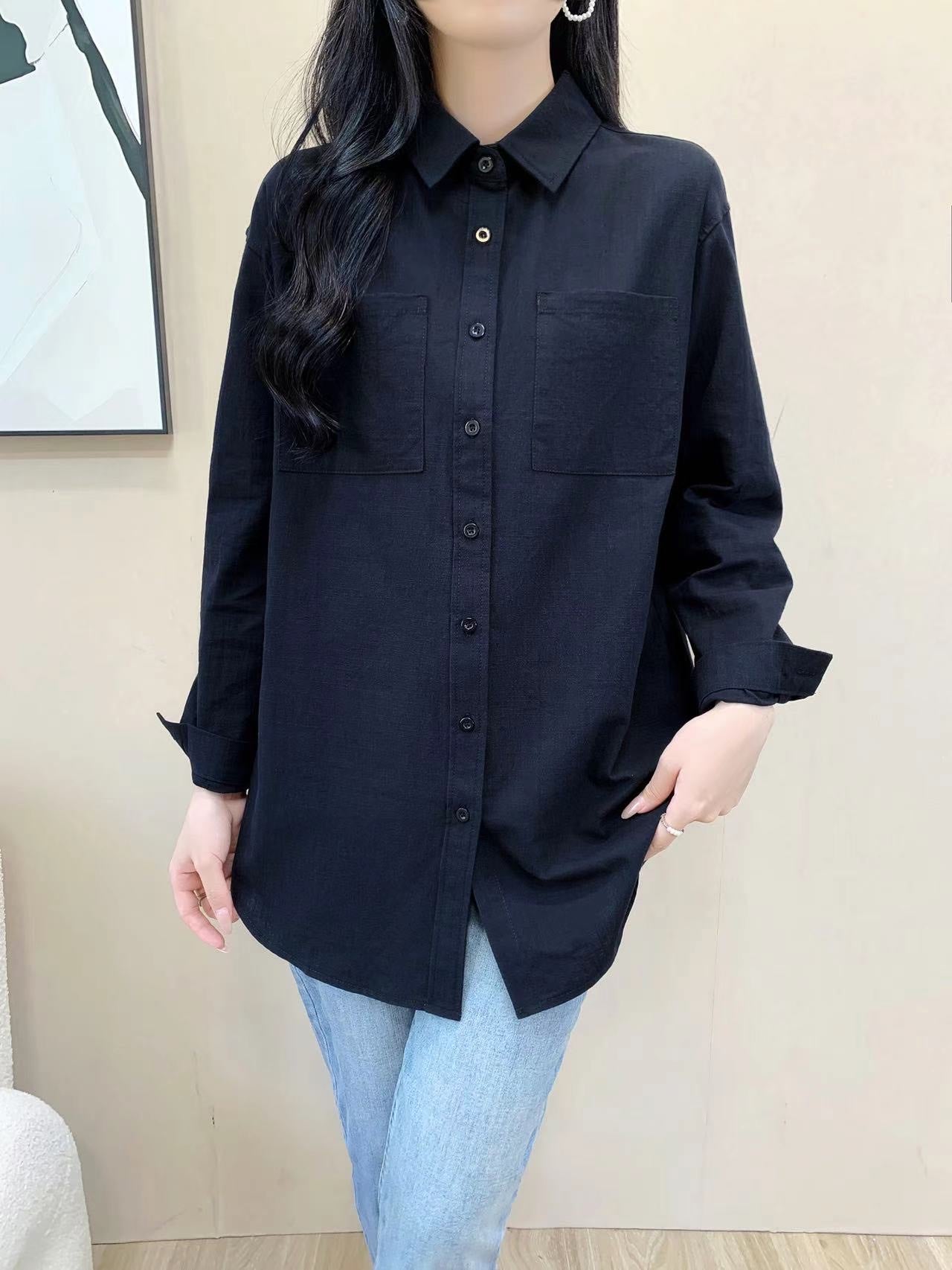 Long Sleeve Linen Top (L-24302A)