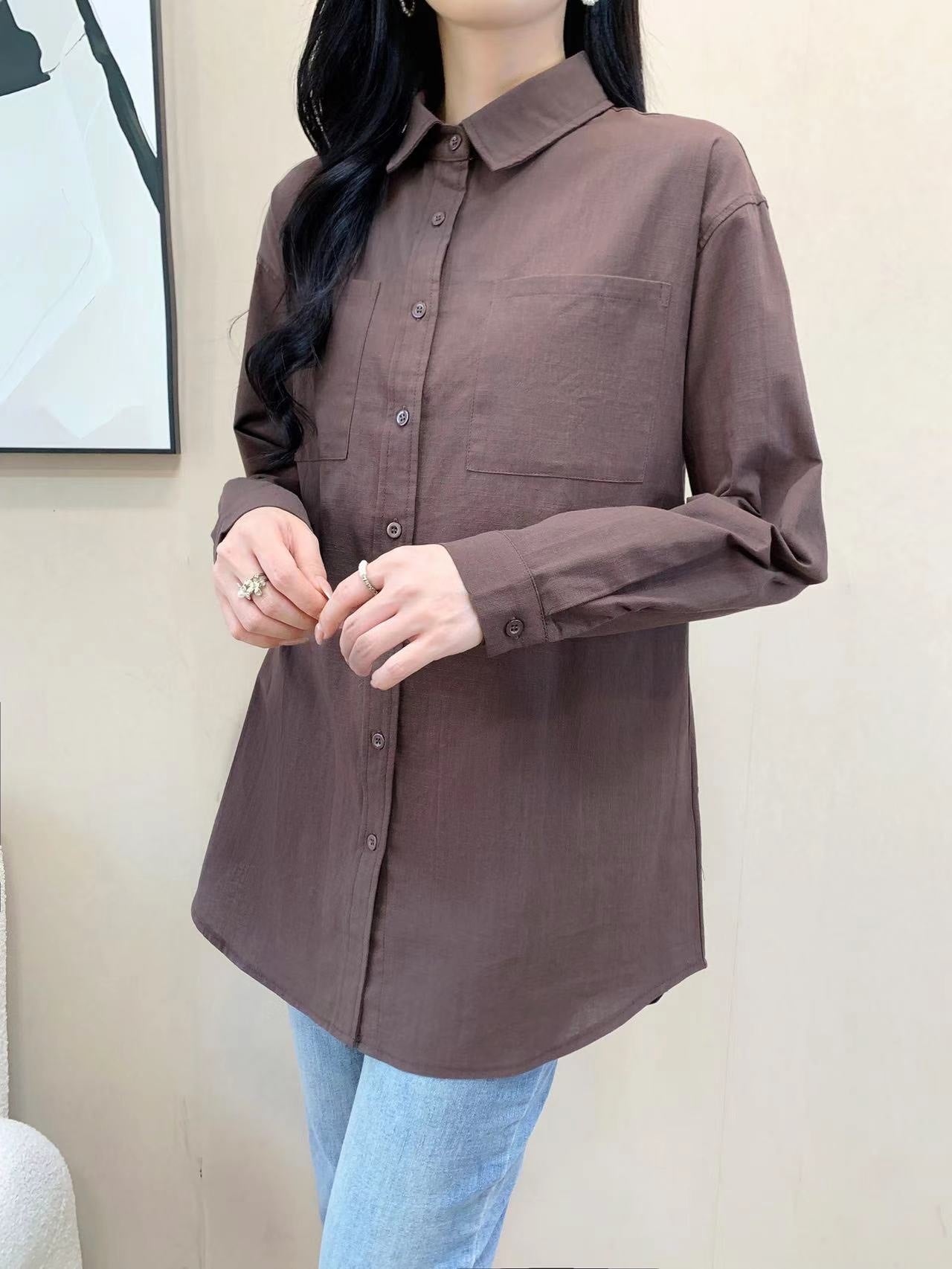 Long Sleeve Linen Top (L-24302A)