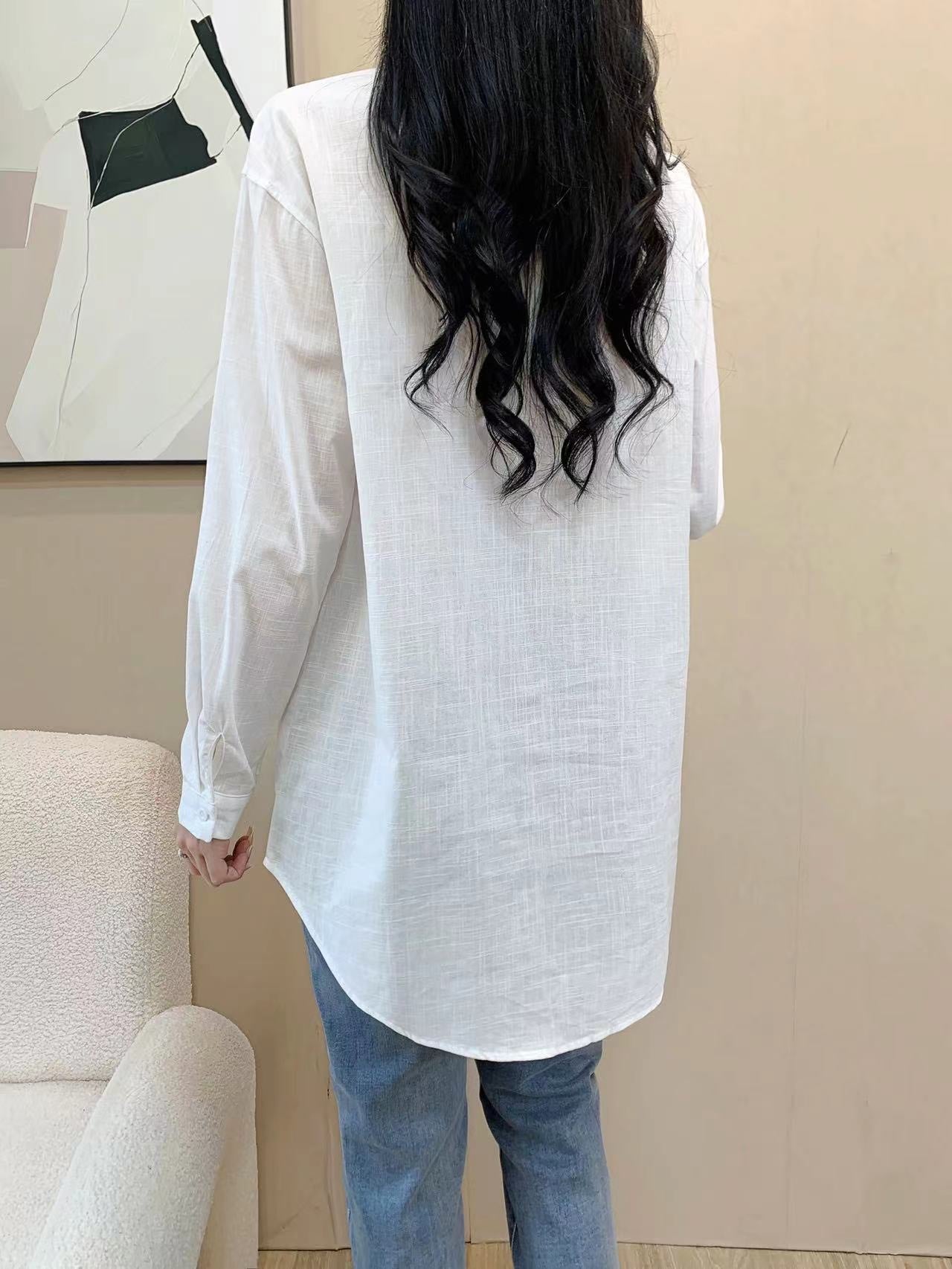 Long Sleeve Linen Top (L-24302A)