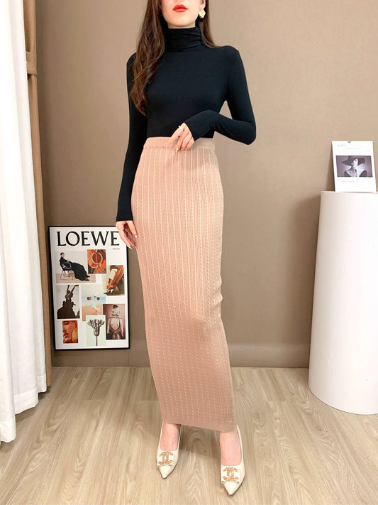 Cable Knit Maxi Skirt (L-220908)